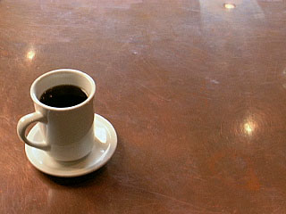 coffee cup on copper countertop